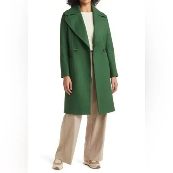 Halogen Womens Double Breasted Long Coat Overcoat Notch Collar Kelly Green S - Picture 13 of 13